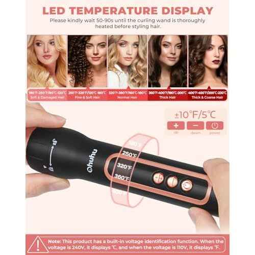 Waver Curling Iron Wand Set: Ohuhu 5 in 1 Curling Iron Set with 2 Size 0.75" 1" 3 Barrel Hair Crimper Beach Waves and 3 Interchangeable Wand 0.35"-1.25" LED Display for Girls Women Mother Gift