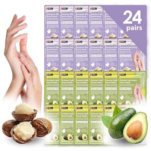 Innerest 24 PK Original Derma Beauty Hand Mask Bulk Moisturizing Hand Gloves for Dry Hands Nail Care Essential, Best Mother's Day Gift Idea, Self Care Women Gift (Shea Butter + Avocado)