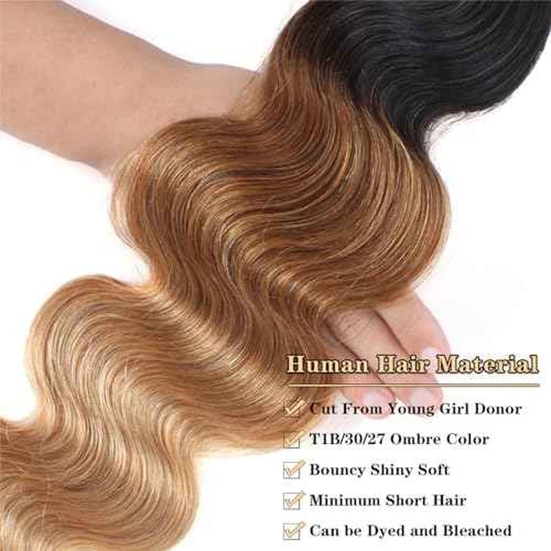 12A Grade Ombre Bundles Human Hair (T1B/30/27,20" 22" 24") Ombre Brown Body Wave Human Hair 3 Bundles 100% Unprocessed Virgin Brazilian Body Wave Hair Quick Weave
