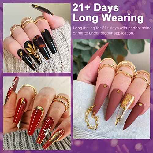 Lavender Violets 30 Pcs Gel Nail Polish Set, 27 Colors Purple Blue Brown Red with Glitter Glossy Matte Gel Base and Top Coat Set for Nail Art C975