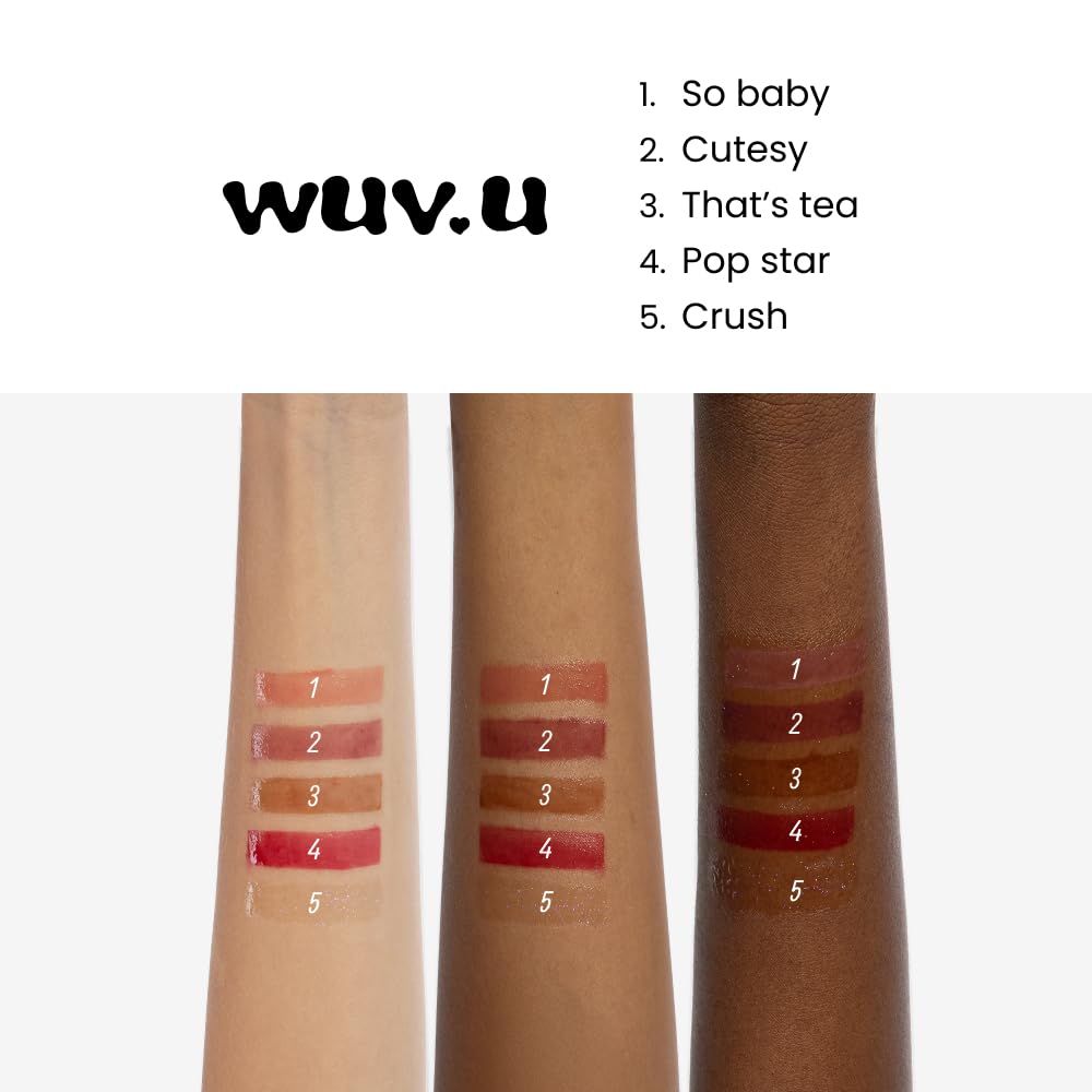 wuv.u Glossy Lip Stain – Plumping Hydrating Lip Oil Tint with Hyaluronic Acid & Peptide Complex – Non-Sticky High Shine Pigmented Finish – Cutesy (Dusty Pink) 0.11 oz.