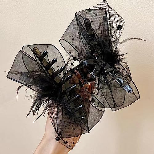 2Pc fashion Mesh Ostrich Hair Clip, Large Hair Clips for Thick and Thin Hair, Strong Hold Bow Claw Clips Non-slip Jaw Hairpin Fashion Hair Accessories Gifts for Women Girls