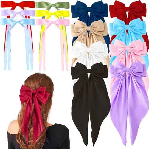 14 Pcs Hair Bows for Women, Bow Hair Clips with Long Tail, Coquette Bows Hair Ribbons, Big Hair Bow Hair Accessories for Women (Vibrant)