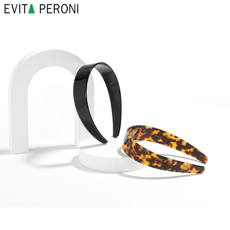 Evita Peroni Wide Headbands for Women - No Slip Acetate Resin Hair Bands | Tortoise Color