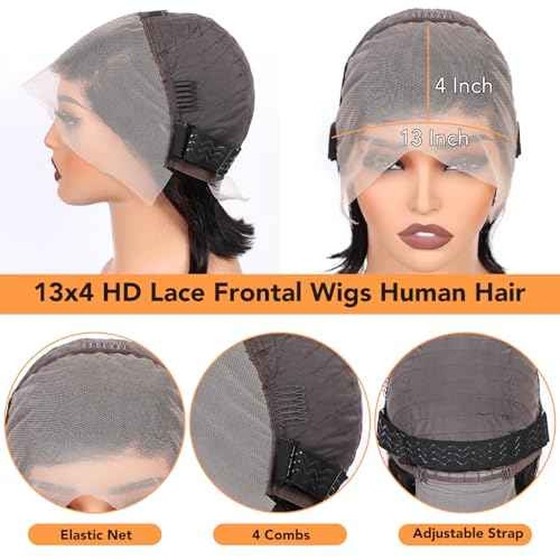 Bob Wig Human Hair 14 Inch Straight Bob Wig Human Hair 180% Density 13x4 Lace Front Wigs Human Hair Natural Color Glueless Wigs for Black Women