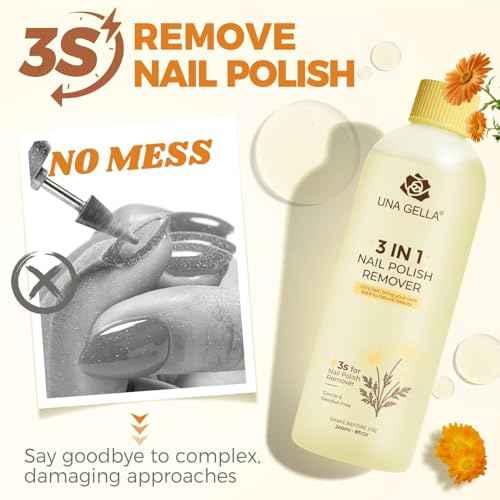 UNA GELLA Acetone Nail Polish Remover, Soak Off Gel Nails Polish Remover With Easy Use Cap, Healthy Formula Works For Nail Glue 8 Fl Oz, Calendula Scent
