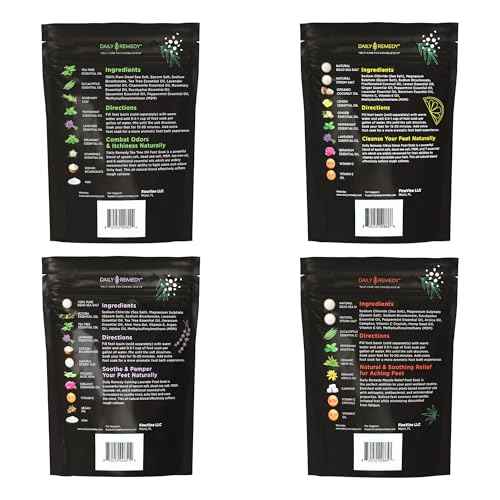 DAILY REMEDY Foot Soak Salts- Variety Pack of 4- Tea Tree Oil, Muscle Relief, Calming Lavender & Citrus Soak- For Foot Pain, Soreness, Athlete¡¯s Foot, Odors, Calluses-Made In USA