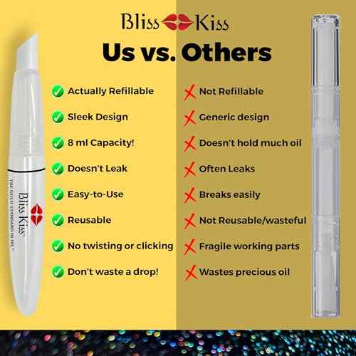 Bliss Kiss Refillable Cuticle Oil Pen for Nails - Empty 8 ml Squeeze Nail Oil Pen with brush applicator from 1-Pack