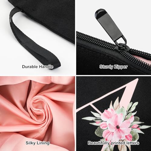 Vavabox A-Z Personalized Makeup Bag, Birthday Gifts for Women Mom, Gifts for Best Friend, Bride Bridesmaid Cosmetic bag (R, Black)