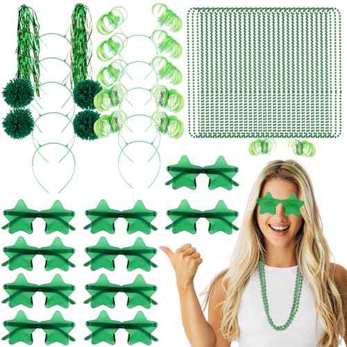 50 Pcs Green Holiday Party Accessories Pom Pom Party Headbands Star Shape Sunglasses Bead Necklaces Stuff Favors for Birthday Wedding Supplies(Classic)