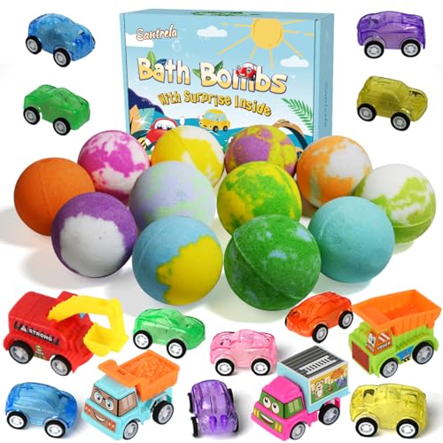 Bath Bombs for Kids with Surprise Toys Inside, 9 Pack Pull-Back Car Bath Bombs Gift Set for Boys Girls Birthday Easter Egg Xmas, Bubble Kids Safe Bath Fizzy Ball with 3 Multifunctional Vehicles Cars
