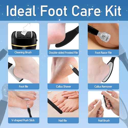 Callus Remover for Feet, Electric Foot Callus Remover Waterproof with 3 Rollers 2 Speed Battery Display,17 in1 Rechargeable Foot File Pedicure Kits for Dead Hard Cracked Dry Skin