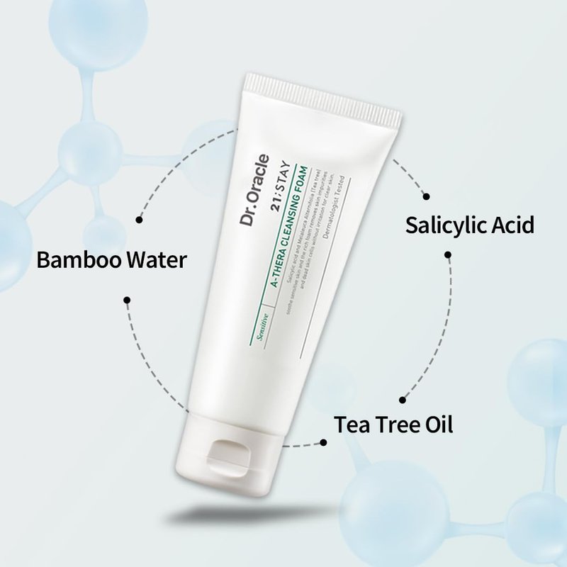 DR.ORACLE 21STAY A-Thera Cleansing Foam – Salicylic Acid Face Wash for Oily & Acne-Prone Skin, Low pH Gentle Deep Pore Cleansing, Oil-Balancing Korean Skincare, 3.38 fl oz