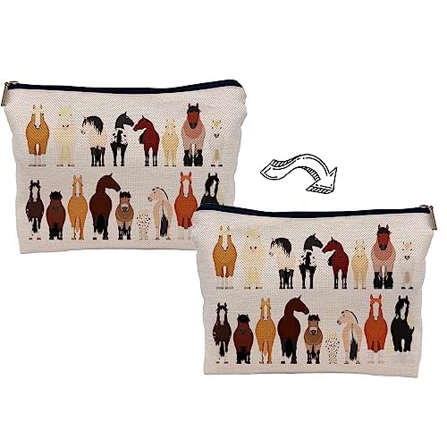 Cartoon Various Breeds Of Horses Group Makeup Bag Cosmetic Bag Zipper Pouch Toiletry Bags,Gifts For Horse Lovers Women Girls Horse Riders