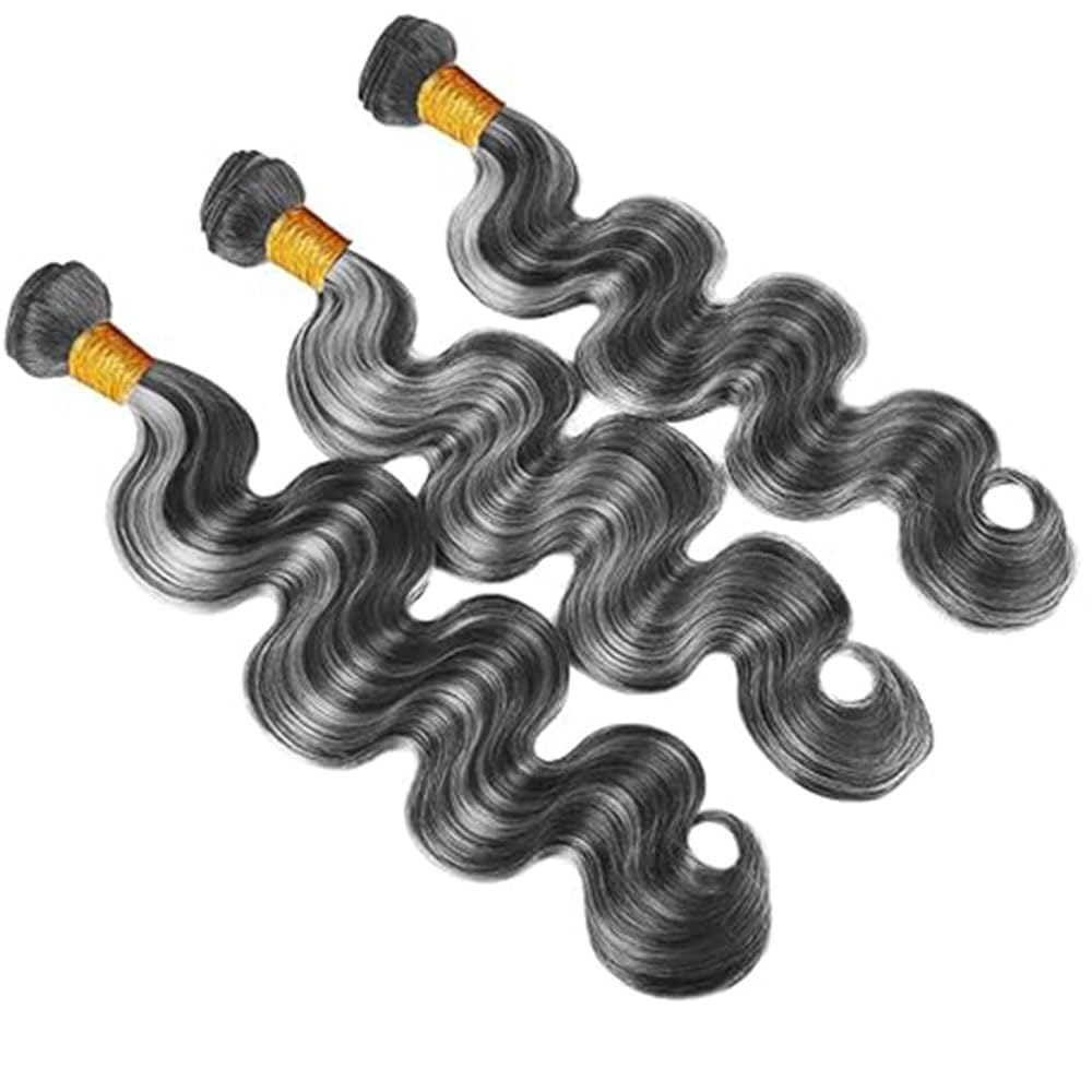 Bafamiya Highlight Grey Human Hair Bundles Body Wave 14 16 18 Inch P1B/Grey Bundles Human Hair 3 Bundle 300g Total Unprocessed Brazilian Virgin Hair for Black Women