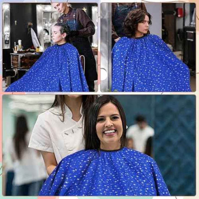 Professional Hair Cutting Cape with Neck Duster Brush, Large Size Salon Barber Cape for Men, Women and Kids(Blue with Stars)