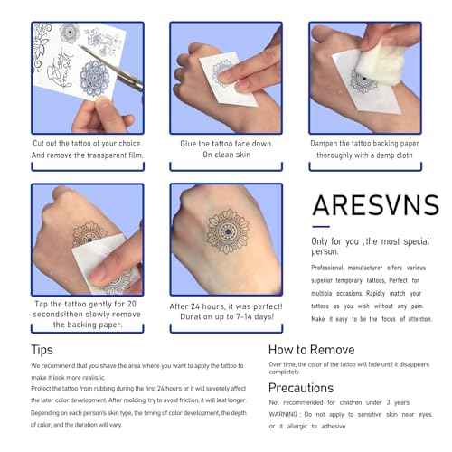 Semi Permanent Tattoos, 8 Sheet Realistic Fake Tattoos Stickers, Waterproof and Long-Lasting 1-2 Weeks Tattoos, Plant-Based Ink for Women Men Christmas Gift1