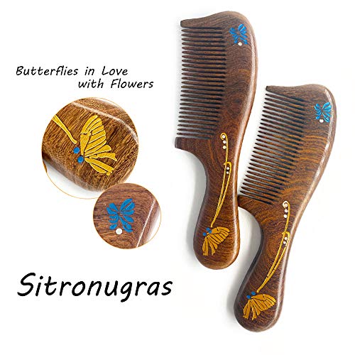 Wooden Comb, Natural Handmade Comb, Fine Teeth Sandalwood Comb for Wavy,Thick,Thin,hair, Straight hair, No Static No Snag Reduce Tangle Combs for Men Women Kids,Wooden Hair Comb with Handle