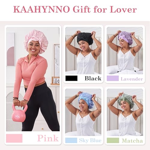 Tie Band Silk Satin Hair Bonnet for Sleeping Women Curly : Sleep Night Wrap Cap for Straight Wavy Coily Kinky Natural Hair Head - Pink