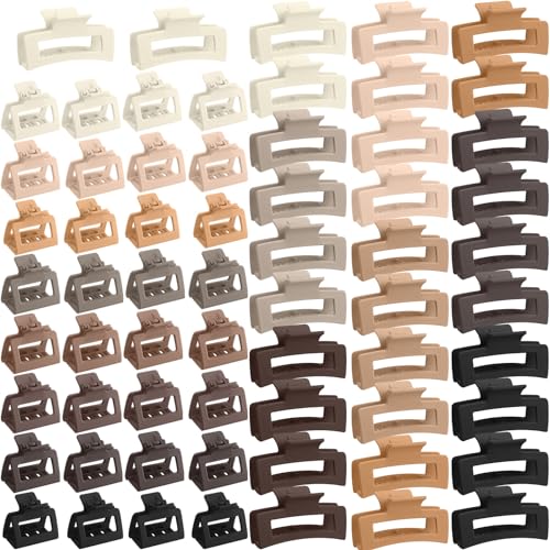 Cindeer 64 Pcs Medium Hair Claw Bulk Hair Clips Set Rectangle Claw Clips Matte Thin Clamps Accessories for Women Girls for Thick(3.35 Inch and 2 Inch,Matte Color)