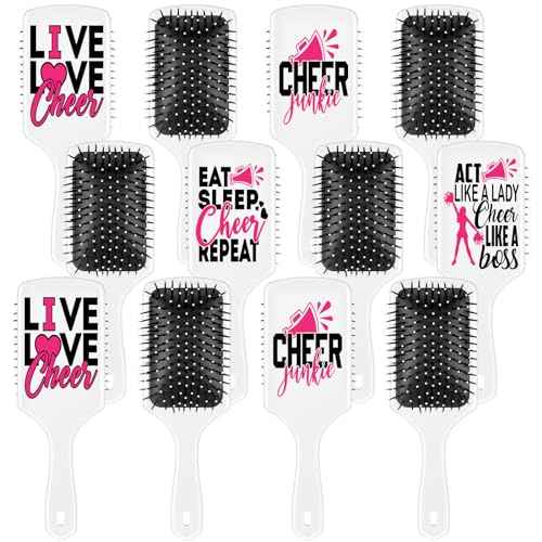 12 Pcs Cheer Gifts Bulk for Team Cheer Hair Brush Bulk Travel Compact Portable Cheerleading Brush Cute Gifts for Women Cheerleaders Team End of Season Senior Christmas Party Present Ideas