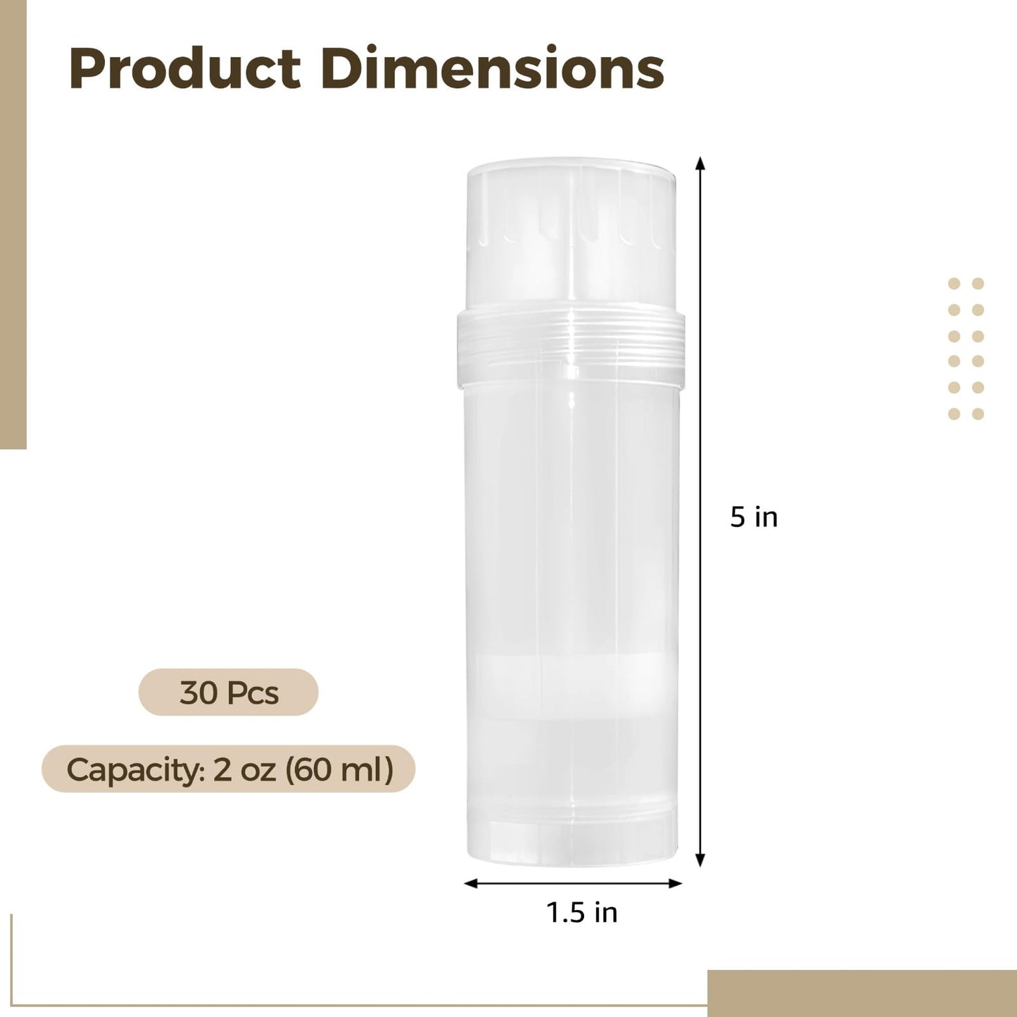 OMISTAR 30 PCS deodorant tubes empty, 2 oz Refillable Semi-Transparent Plastic Stick Tubes, 60 ml Twist-up Filling Bottles for DIY Sunscreen, Balm, Lotion Bar