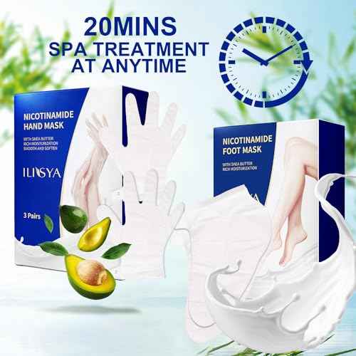 Hand and Foot Mask Set, 3pk Foot Mask & 3pk Hand Mask for Dry Cracked Hand Heel, Glove & Socks with Nicotinamide + Shea Butter + Goat Milk