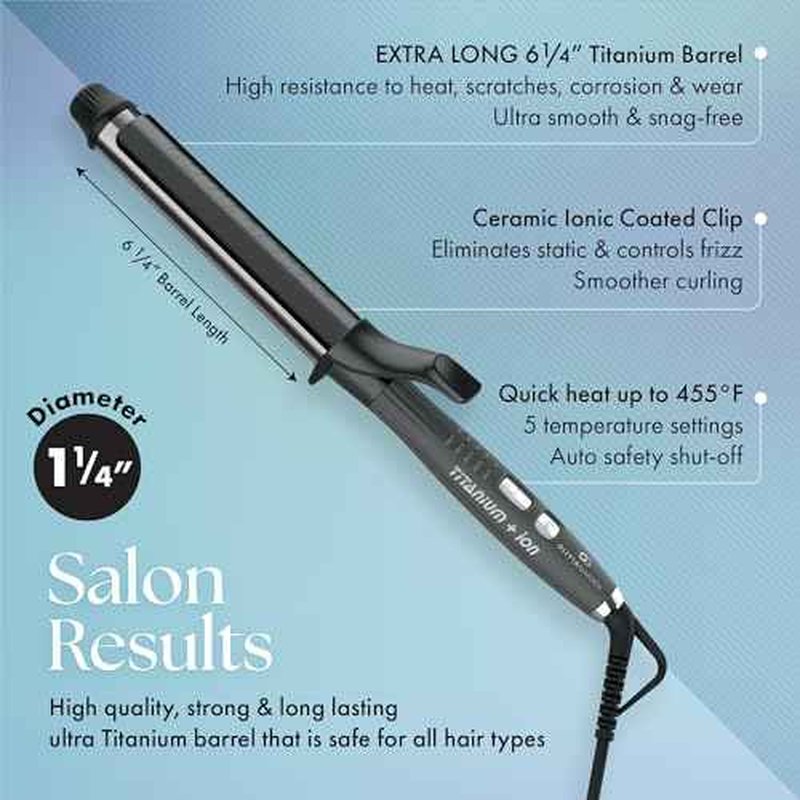 Olivia Garden Titanium + Ion High Performance Professional Curling Iron - Dual Voltage, Snag-Free Styling - Fast Heat Up to 455¡ÆF with Heat Resistant Heat Mat/Pouch