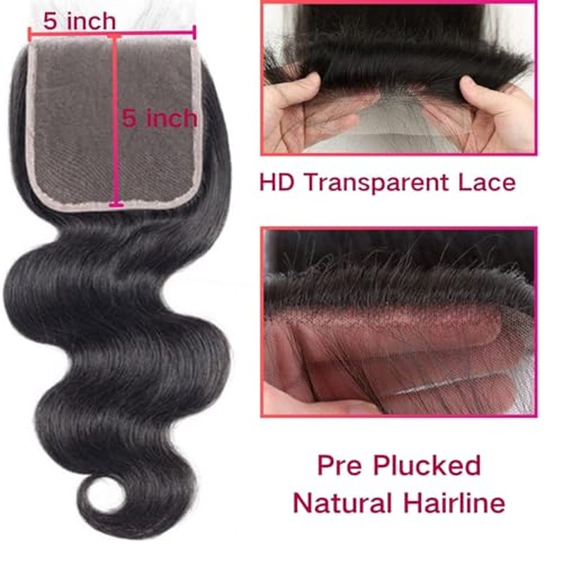 5x5 Hd Lace Closure Human Hair Closure Body Wave Hair Closure For Black Women 5x5 Lace Frontal Closure 12A Virgin Remy Human Hair Hd Closure Pre Plucked Human Hair Extension Natural Black 18 Inch