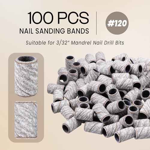 PANA 100 Pieces Nail Sanding Bands Professional Nail Manicure Great Fit for Nail Drill Bits for Acrylic Nails (120 Grit, Zebra)
