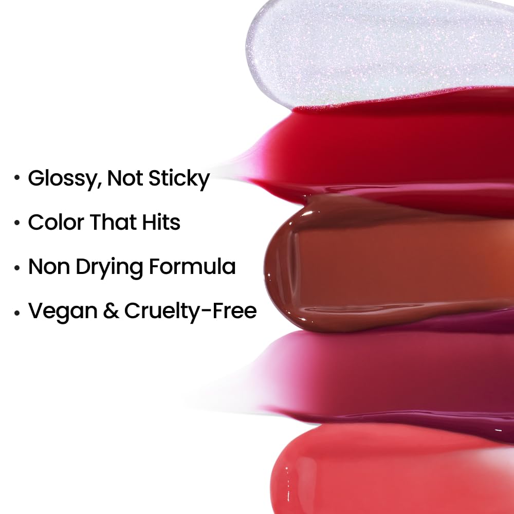 wuv.u Glossy Lip Stain – Plumping Hydrating Lip Oil Tint with Hyaluronic Acid & Peptide Complex – Non-Sticky High Shine Pigmented Finish – Cutesy (Dusty Pink) 0.11 oz.