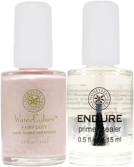 Honeybee Gardens WaterColors Nail Enamel | Fairy Dust Iridescent Pink + Endure Primer/Sealer Bundle - 0.5 oz