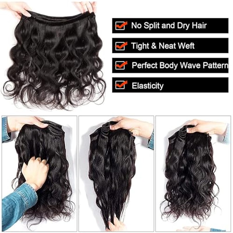 Body Wave Bundles Human Hair 16 16 16 Inch 3 Bundles Human Hair 10A Grade Unprocessed Brazilian Virgin Hair Body Wave 3 Bundles Human Hair Extensions Natural Color