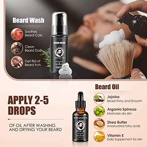 Beard Grooming Kit, Birthday Gifts for Men with Beard Oil, Balm, Brush, Wash, Wax, Comb, Scissors, 1 fl oz