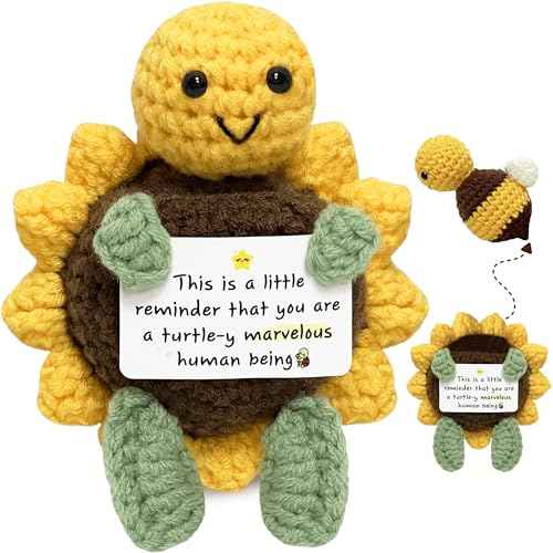 Funny Positive Turtle for Women Men - Inspirational Birthday Gifts for Friends, Mom, Sisters, Coworkers, Crochet Turtle with Encouragement Card, Cute Home Decor Emotional Cheer Support