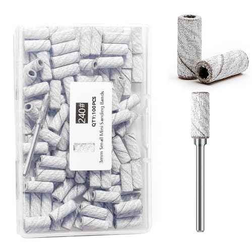 100pcs Nail Drill Bits Small Sanding Bands with Upgrade 3.1mm Mandrel Bit, 240 Extra Fine Grit Nail File Sanding Bands for Acrylic Nails Gel Removing Shaping Manicures and Pedicure(Zebra,240)