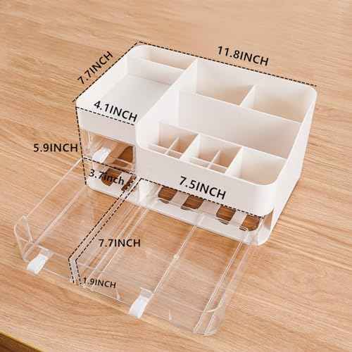 KLGO Makeup Organizer and Storage Cosmetic Display Case With 3 Clear Drawers Skincare Organizer for Bathroom Make Up Stand for Vanity Lipsticks, Jewelry, Nail Care, Eyeshadow, Skincare