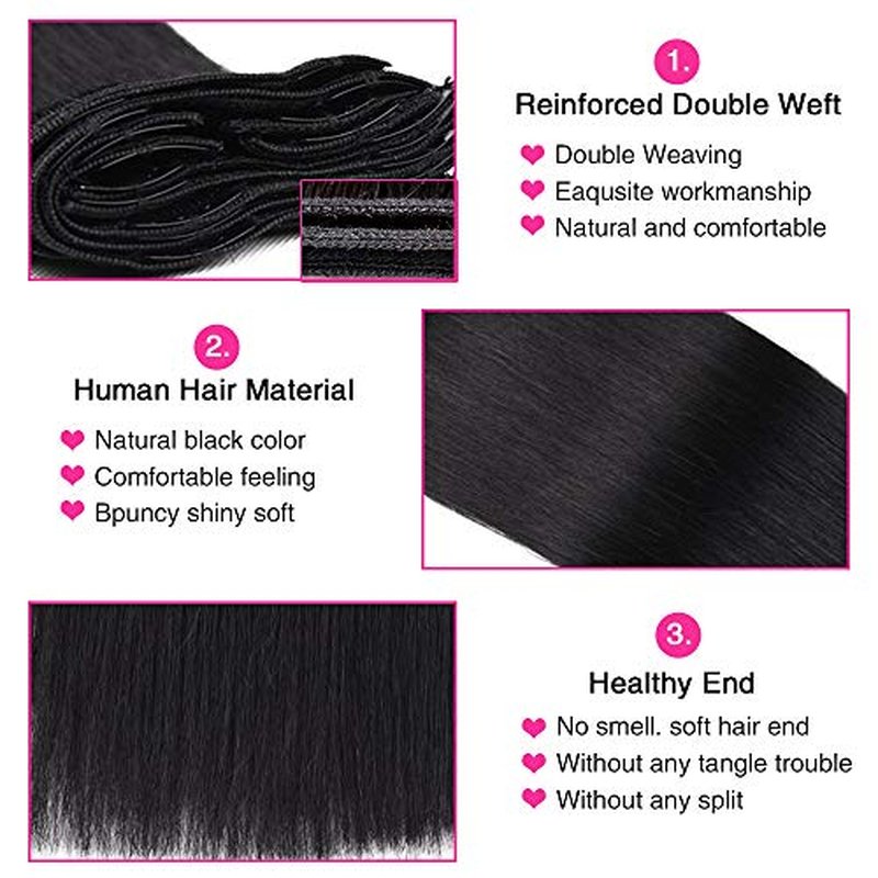 Straight Human Hair Clip in Hair Extensions for Women 100% Unprocessed Full Head Brazilian Virgin Hair Natural Black Color,8/Pcs with 18Clips,120 Gram (16inch, Straight hair)