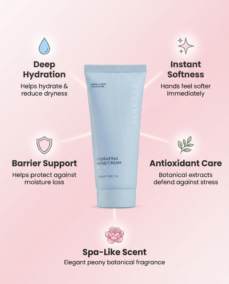 Seacret Hydrating Hand Cream - Dead Sea Minerals & Shea Butter Moisturizer | Fast-Absorbing, Vegan, 3.4 Fl Oz
