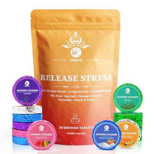 Shower Steamers Aromatherapy, Christmas Gifts for Women and Men, 20-Pack Organic Shower Bombs with Essential Oil, Tea Tree, Orange & Vanilla, Sea Salt, Lavender, Peony & Pear Bath Tablets