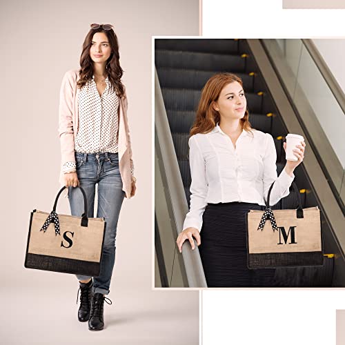 BeeGreen Initial Canvas/Jute Tote Bag Personalized Bag for Wedding, Birthday, Beach, Gift for Women, Mom, Teacher,Friend