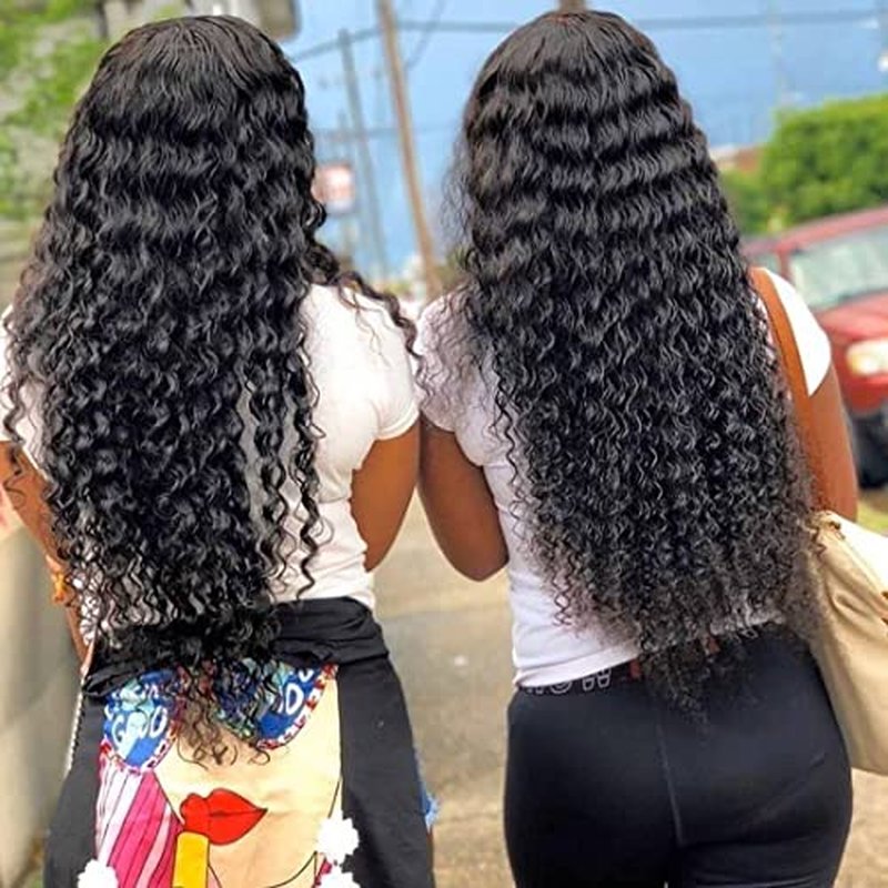 UNICE Deep Wave Human Hair Weave 1 Bundle 16 inch Unprocessed Brazilian Virgin Human Hair Sew in Extensions Natural Black Color Can be Dyed and Bleached