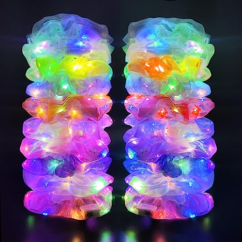 Light Up Scrunchies Party Favor, Gifts for Girls Halloween LED Scrunchy Hair Ties for Women & Girls Hair 80s, Glow in the Dark Party Supplies Festival Rave Accessories for Neon Glow Party