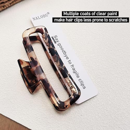 Hair Claw Clips 5 Inch XL Unbreakable Glossy Rectangle Square Extra Large Tight Strong Clip Neutral Colors for Thick Curly Long Hair Women - 2 Pack