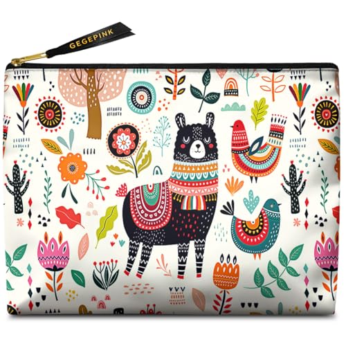 Cute Makeup Bag for Purse Waterproof Cosmetic Bags for Women Funny Smooth Zipper Travel Toiletry Pouch 10X8 Inches-Creamy Alpaca Makeup pouch