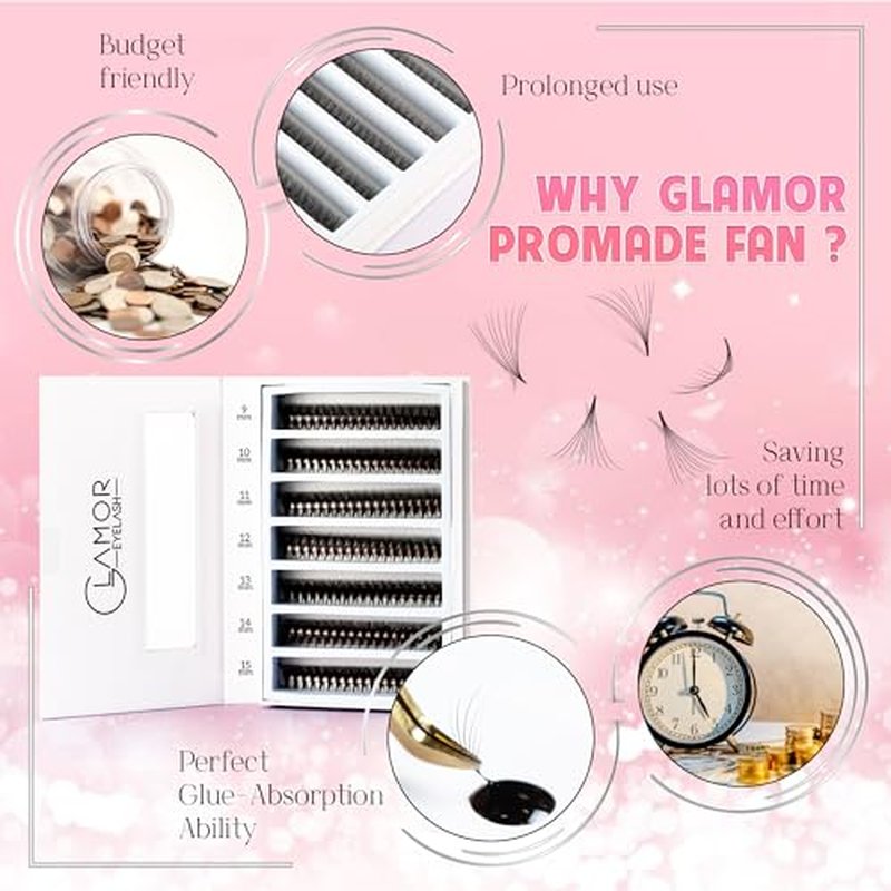 1500 Ultra Mix 7 | Extensions 6D-8D-10D| Extension with 0.05/0.07mm Thickness of Mink Lashes| C D Curl | 9-15mm Length for Fluffy Eyelash Cluster(10D-0.05-C,Mix 9-10-11-12-13-14-15mm)