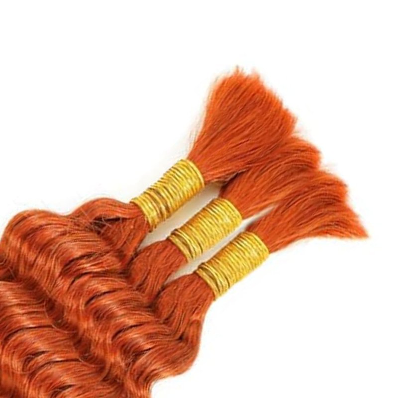 Ginger Orange Deep Wave Bulk Human Hair - 3 Bundles, 150g, 24 Inch | No Weft, 12A Curly Braiding Extensions