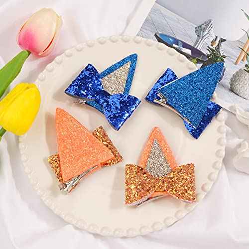 Qearl 12PCS Dog Ears Hair Clips Glitter Hair Bows Clips Cute Blue Hair Accessories for Toddler Girls Birthday Party Supplies in 6 pair