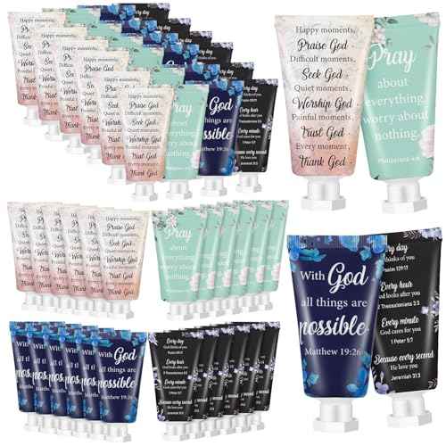 72 Pcs Christian Hand Cream Bulk for Women Breast Cancer Awareness Gifts Christian Gifts in Bulk Bible Mini Travel Size Lotion for Skin Dry Bible Verse Hand Lotion for Mom Grandma Christmas Holiday