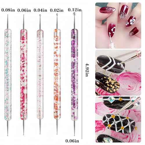 Nail Art Tool Set - 5 Dotting Tools & 5 Nail Liner Brushes for Salon, Professionals & Beginners